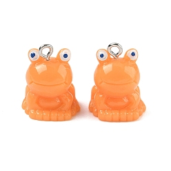 Темно-Оранжевый Непрозрачные подвески смолы, очарование лягушки, с железной платиной петлей, темно-оранжевый, 19.5~21x15x15 мм, отверстие : 2 мм