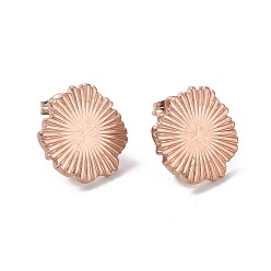 Rose Gold Ion Plating(IP) 304 Stainless Steel Stud Earring Finding, with Vertical Loops, Flower, Rose Gold, 15x15mm, Hole: 2.5mm, Pin: 0.9mm
