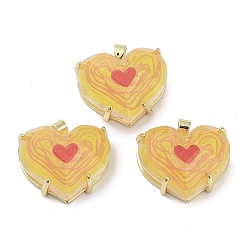 Оранжевый Подвески из граненой смолы из настоящей позолоченной латуни с паве, блестящие подвески в виде сердечек, долговечный, без кадмия и без свинца, оранжевые, 18 мм, отверстие : 16.5x18.5x9.5 мм