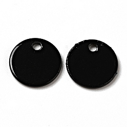 Black Spray Painted 201 Stainless Steel Charms, Flat Round Charms, Black, 8.5x1mm, Hole: 1mm