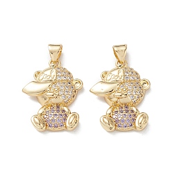 Лиловый Латунные микро проложить кубического циркония подвески, реальный 16 k позолоченный, нести прелести, сирень, 22.5x17x4.5 мм, отверстие : 5x3 мм.