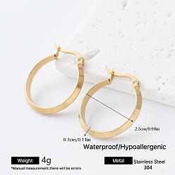 Настоящее золото 18K 304 круглые серьги-кольца из нержавеющей стали для женщин, реальный 18 k позолоченный, 23x3 мм