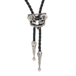 Skull Antique Silver Alloy Pendants Lariat Necklaces, Bolo Tie, Skull, 39.37 inch(100cm)
