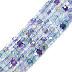 Fluorite Natural Fluorite Beads Strands, Faceted, Cube, 2x2x2mm, Hole: 0.6mm, about 182pcs/strand, 15.16''~15.55''(38.5~39.5cm)