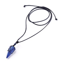 Lapis Lazuli Natural Lapis Lazuli Pendants Necklaces, with Waxed Cord and Nylon Cord, Cone, 31.18 inch~33 inch(79.2~84cm), 1.5~2mm