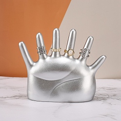 Light Grey 6 Fingers Hand Shaped Resin Ring Display Stands, Jewelry Storage for Rings Storage, Light Grey, 14.5x16x19cm