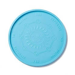 Sun Astrology Board Theme Flat Round Cup Mat Silicone Molds, Resin Casting Molds, for DIY UV Resin & Epoxy Resin Craft Making, Sun Pattern, 158x7mm, Inner Diameter: 149mm