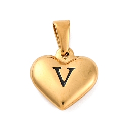 Letter V 304 подвески из нержавеющей стали, сердце с черной буквой, золотые, Буква V, 16x16x4.5 мм, отверстие : 7x3 мм