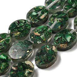 Dark Green Dyed Natural Imperial Jasper with Resin Beads Strands, Oval, Dark Green, 16x12x6mm, Hole: 1.2mm, about 11pcs/strand, 6.89 inch(17.5cm)