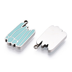 Stainless Steel Color 304 Stainless Steel Enamel Pendants, Manual Polishing, Irregular Geometry Charm, Stainless Steel Color, 15x9x2mm, Hole: 1.2mm