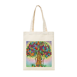 Tree DIY Reusable Shopping Bag Diamond Painting Kits, Including Resin Rhinestones, Pen, Tray & Glue Clay, Tree Pattern, 350x280mm