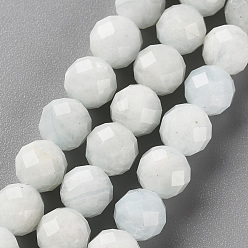 Aquamarine Natural Aquamarine Beads Strands, Round, Faceted, 8mm, Hole: 1.2mm, about 48~49pcs/strand, 14.76 inch(37.5cm)
