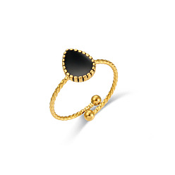 Black water droplet Adjustable Zircon Cross Pendant Ring Set - Stainless Steel 18K Plated Jewelry for Women