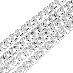 Silver Unwelded Aluminum Curb Chains, Silver, 7x5x1.4mm, about 100m/bag