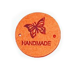 Dark Orange Microfiber Leather Label Tags, Handmade Embossed Tag, with Holes, for DIY Jeans, Bags, Shoes, Hat Accessories, Flat Round with Butterfly, Dark Orange, 25mm