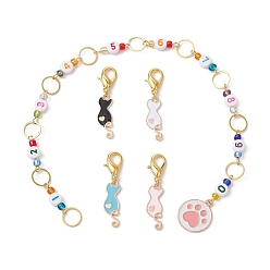 Mixed Color 5Pcs Cat & Paw Print Alloy Enamel Pendant Knitting Row Counter Chains & Locking Stitch Markers Kits, Mixed Color, 4.2~28.3cm
