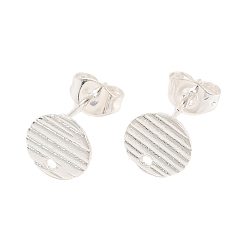 Серебро 304 выводы стержня из нержавеющей стали, с ушными гайками / серьгами и отверстием, текстурированный плоский круг с поперечным зерном, серебряные, 8 мм, отверстие : 1.2 мм, штифты : 0.8 мм