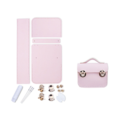 Pink DIY Purse Making Kit, Including Cowhide Leather Bag Accessories, Iron Needles & Waxed Cord, Iron Clasps Set, Pink, 8x10.5x4.5cm