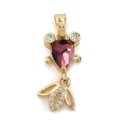 Индийский Красный Латунные микро проложить кубического циркония подвески, рыба, со стеклом, стойки покрытие, золотые, Индийская красная, 22.5x10.5x4.5 мм, отверстие : 5x2.5 мм