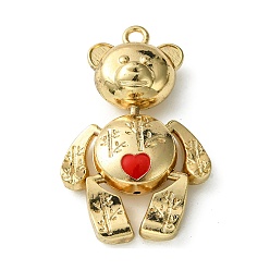 Golden Alloy Enamel Pendants, Bear with Heart Charm, Golden, 46.5x26.5x11.5mm, Hole: 2.6mm