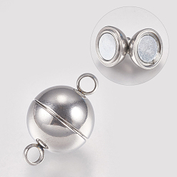 Stainless Steel Color 304 Stainless Steel Magnetic Clasps with Loops, Stainless Steel Color, 19.5x12mm, Hole: 2.2~2.5mm