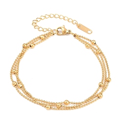 Золотой 304 Многорядные браслеты из нержавеющей стали с цепочками-спутниками, браслеты из шариковой цепи для женщин, золотые, 7.09 дюйм (18 см)
