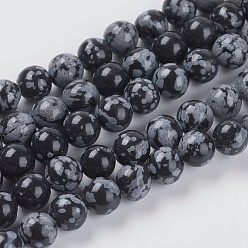 Snowflake Obsidian Natural Snowflake Obsidian Beads Strands, Round, 6mm, Hole: 1mm