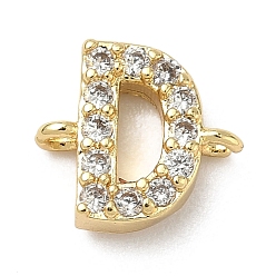 Letter D Подвески-буквы с микропаве из латуни и прозрачными кубическими циркониями, реальный 18 k позолоченный, стойки покрытие, без кадмия и без свинца, долговечный, Буква D, 8.5~9.5x6.5~12.5x2.5 мм, отверстие : 1.2 мм