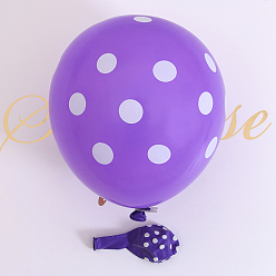 Medium Purple Polka Dot Pattern Round Rubber Inflatable Balloons, for Festive Party Decorations, Medium Purple, 330mm, 100pcs/bag
