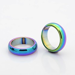 Rainbow Plated Electroplate Non-Magnetic Synthetic Hematite Wide Band Rings, Rainbow Plated, 19mm