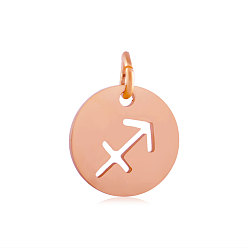 Sagittarius 304 Stainless Steel Charms, Flat Round with Constellation/Zodiac Sign, Rose Gold, Sagittarius, 12x1mm, Hole: 3mm