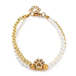 Palm Латунь многожильных браслеты, браслеты со стразами для женщин, ионное покрытие (ip), реальный 18 k позолоченный, с пластиковой жемчужиной и 304 карабином из нержавеющей стали, ладонь, 7-1/4 дюйм(18.3см)+29удлинитель мм
