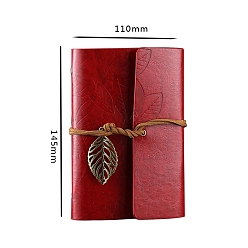 Brown PU Leather Cover Binder Notebooks, Travel Journal, with String, Leaf Pendants & Kraft Paper, Rectangle, Brown, 145x110mm