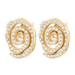 Золотой Вихревая спираль 304 серьги-гвоздики из нержавеющей стали для женщин, со стразами, золотые, 26x23 мм
