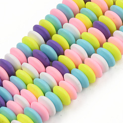 Colorful Handmade Polymer Clay Beads Strands, Flat Round, Colorful, 8.5~9x3.5mm, Hole: 1.6mm, about 112pcs/strand, 15.75 inch~16.14 inch(40~41cm)