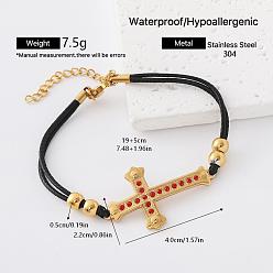 Golden 304 Stainless Steel Religion Cross Link Bracelets for Men Women, Golden, 7.48 inch(19cm)