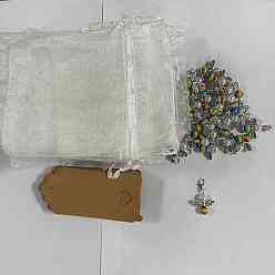 Античный Серебристый & Платиновый Подвесные украшения из сплава, стекла, жемчуга и смолы в виде ангела, с мешочками из органзы и бумажными подарочными бирками, старинное серебро и платина, 35 мм