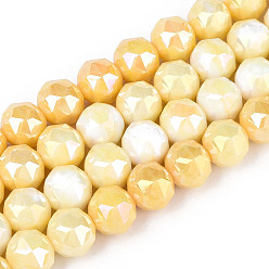 Золотистый Антикоррозийные гальванические стеклянные бусины, имитация драгоценных камней, круглые, с покрытием AB цвета, граненые, два тона, золотые, 9.5~10.2 мм, отверстие : 1.2 мм, около 55~57 шт / нитка, 14.17~14.96'' (36~38 см)