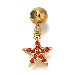 Светло-сиамский Ионное покрытие (ip) 304 подвески из нержавеющей стали со стразами, звезды прелести, реальный 14 k позолоченный, Light Siam, 16.5 мм, отверстие : 0.7 мм
