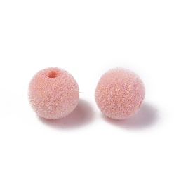 Pink Flocky Acrylic Beads, Round, Pink, 8mm, Hole: 1.4mm
