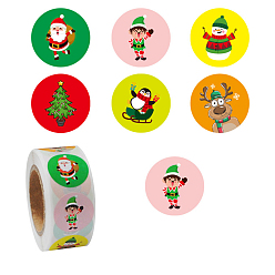 Colorful Christmas Paper Self Adhesive Sticker Rolls, Round Dot Decals for Christmas Gift Sealing, Colorful, 25mm, 500pcs/roll