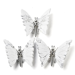 Говлит Натуральные минеральные украшения из говлита, с держателем из сплава «бабочка», украшение для домашнего рабочего стола по фэн-шуй, 75~82.5x89~104.5x15~16.5 мм