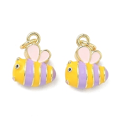 Желтый Латунь эмаль прелести, прелести пчел, долговечный, стойки покрытие, без свинца и без кадмия, реальный 18 k позолоченный, желтые, 13.5x11x6 мм, Перейти кольцо: 5x1 мм, внутренний диаметр: 3.5 мм