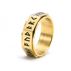Golden Rune Words Viking Amulet Titanium Steel Rotating Finger Ring, Fidget Spinner Ring for Calming Worry Meditation, Golden, US Size 6(16.5mm)