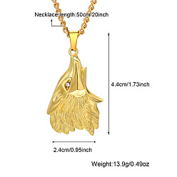 Lobo 304 Collares con colgante de lobo humano de acero inoxidable para mujer, hombres, dorado, lobo, 19.69 pulgada (50 cm), colgante: 44x24 mm