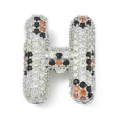 Letter H Латунные микро проложить кубического циркония подвески, долговечный, стойки покрытие, письмо амулеты, платина, Письмо ч, 21.5x17x7 мм, отверстие : 5.2x3 мм