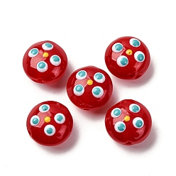 Темно-Красный Прозрачные стеклянные эмалевые бусины, неровный плоский круглый, темно-красный, 12.5x7~8 мм, отверстие : 1.2 мм