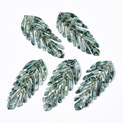 Кадет Синий Ацетат целлюлозы (смола) большие подвески, с железными петлями, лист, золотые, кадетский синий, 70~76x29~31x3 мм, отверстие : 1.2 мм