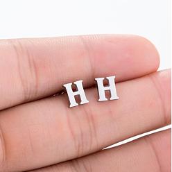 H-steel color Стильные мини-пусеты из нержавеющей стали с буквами алфавита для женщин - модные серьги-украшения