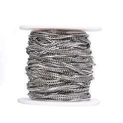 Stainless Steel Color 304 Stainless Steel Twisted Chain Curb Chains, Unwelded, with Spool, for Jewelry Making, Faceted, Stainless Steel Color, 4x2.5x0.6mm, about 32.8 Feet(10m)/roll